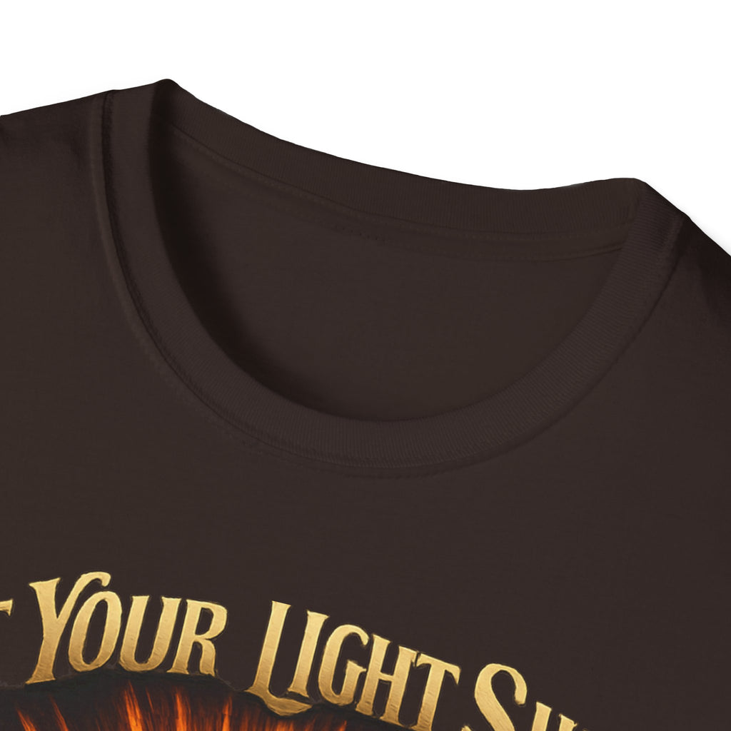 Matthew 5:16 Christian T-Shirt — "Let Your Light Shine" Cross & Wings Faith Tee