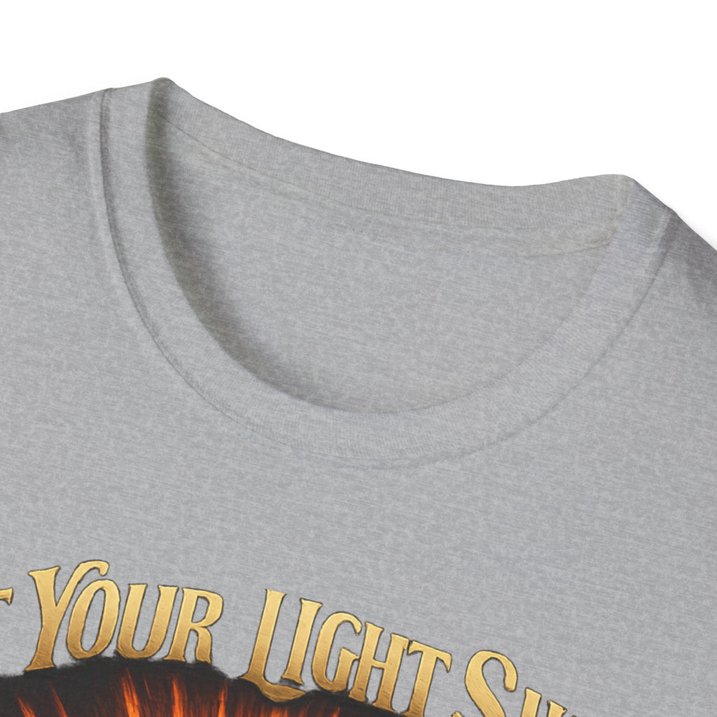 Matthew 5:16 Christian T-Shirt — "Let Your Light Shine" Cross & Wings Faith Tee