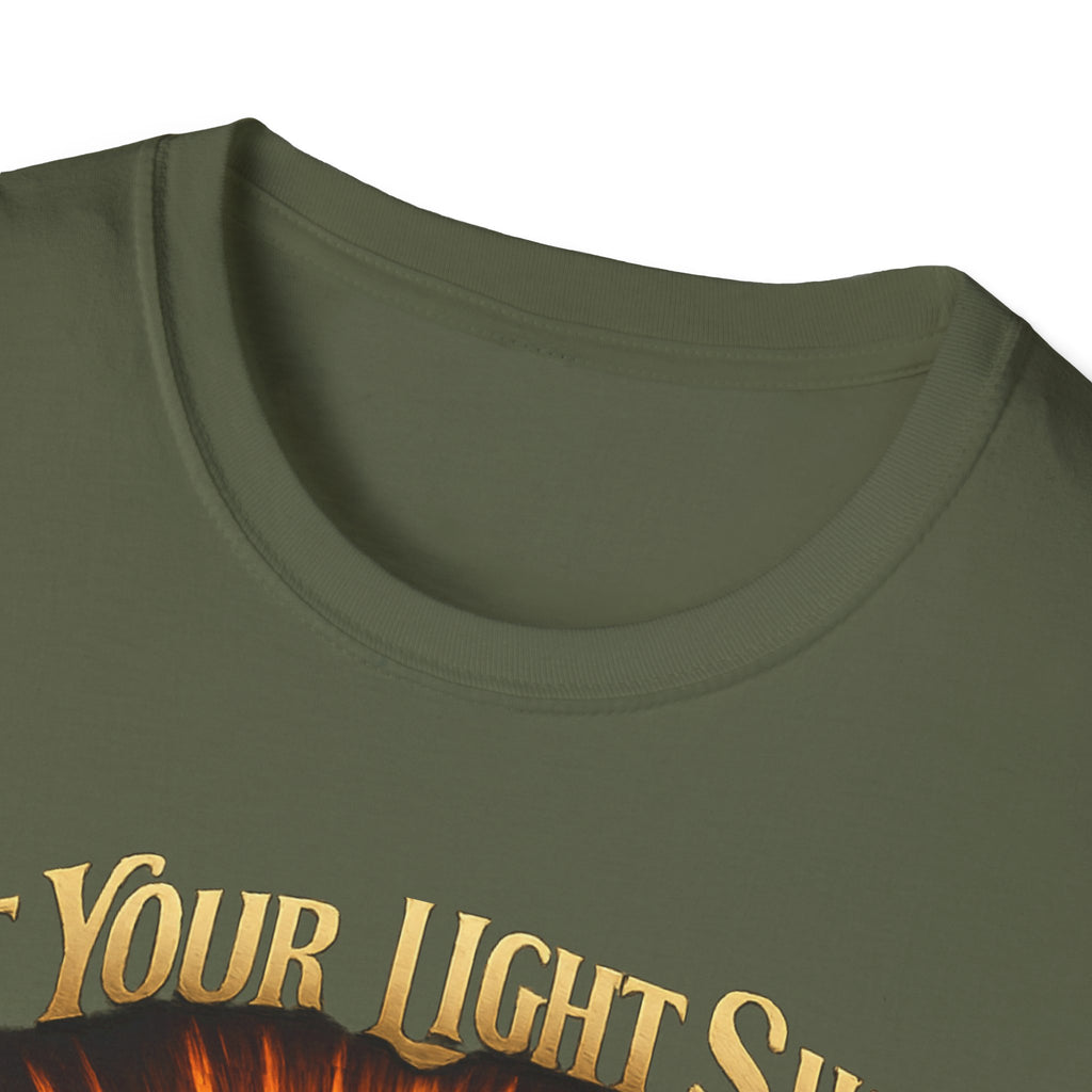 Matthew 5:16 Christian T-Shirt — "Let Your Light Shine" Cross & Wings Faith Tee