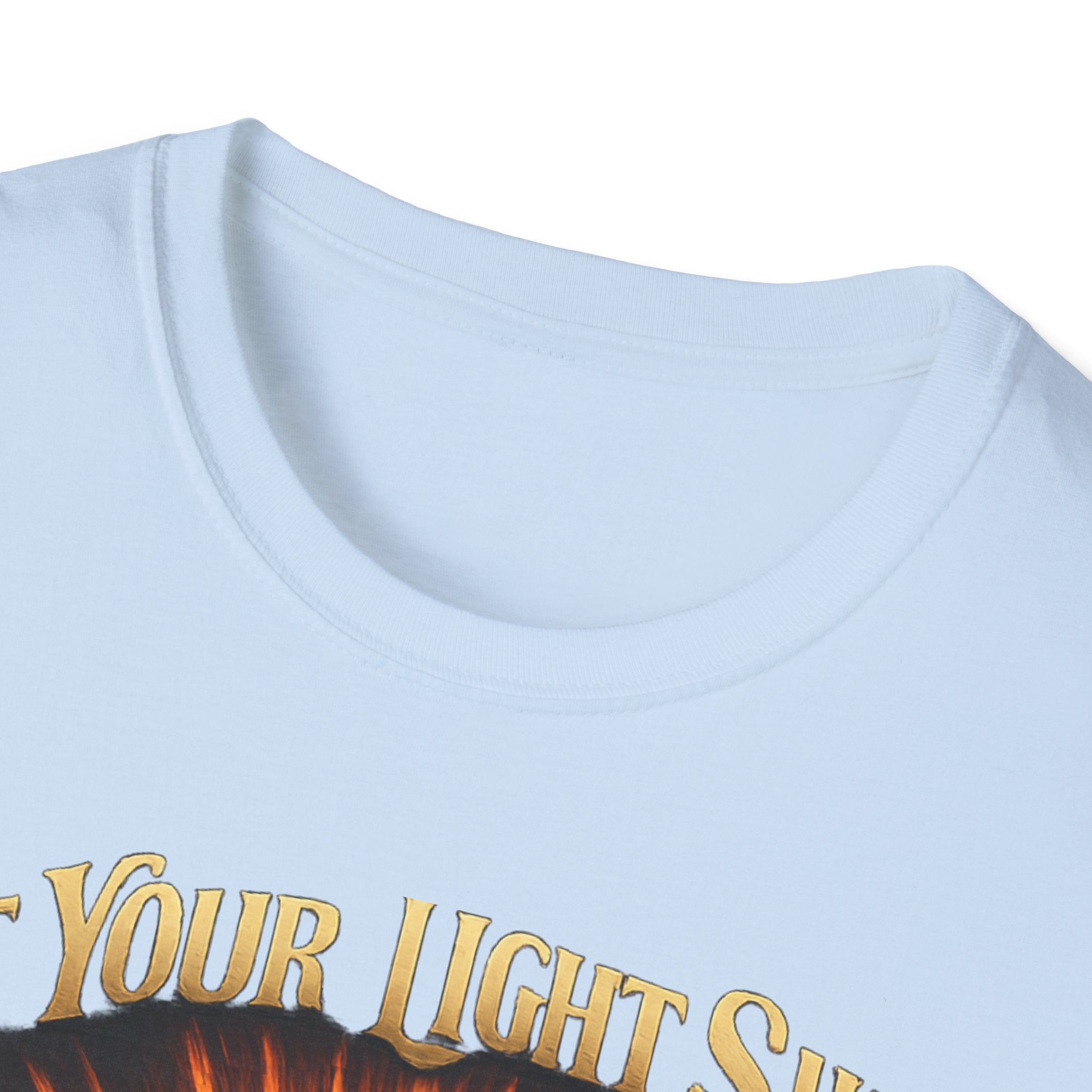 Matthew 5:16 Christian T-Shirt — "Let Your Light Shine" Cross & Wings Faith Tee