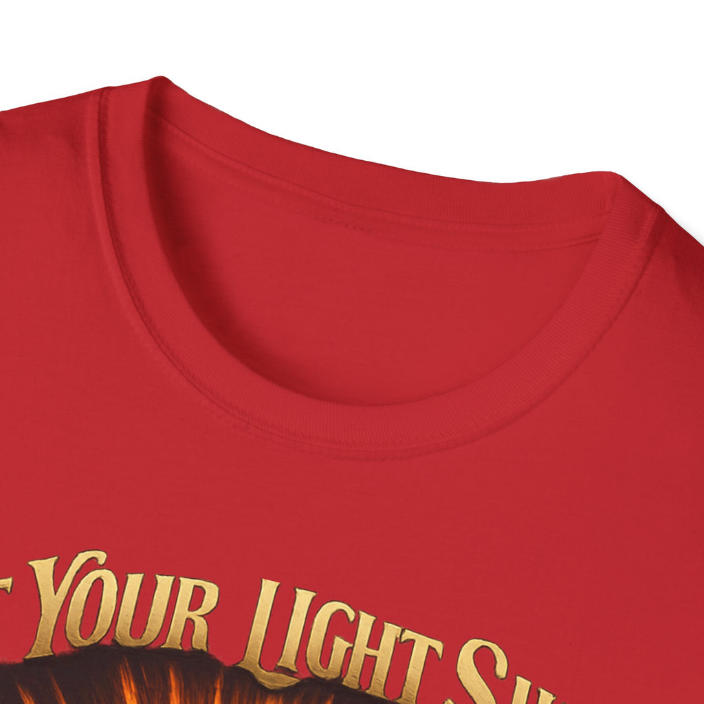 Matthew 5:16 Christian T-Shirt — "Let Your Light Shine" Cross & Wings Faith Tee