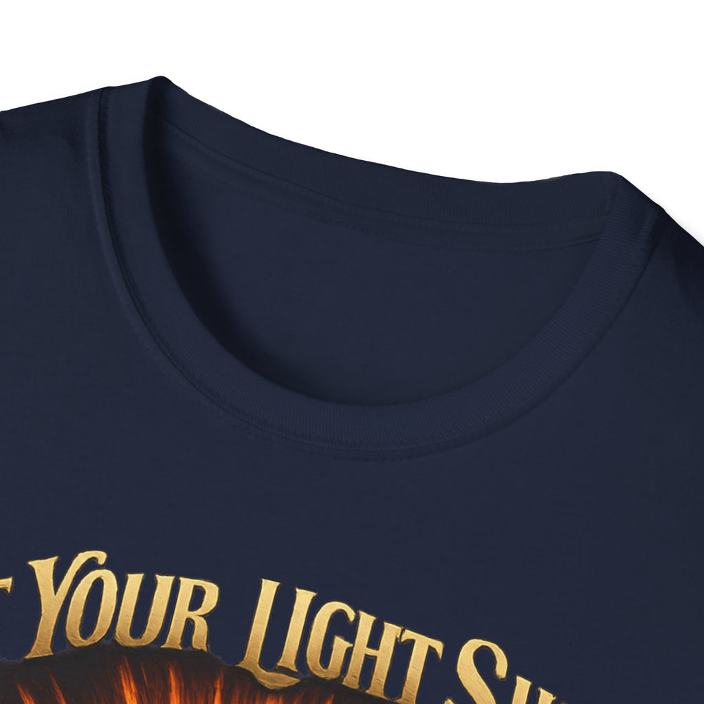 Matthew 5:16 Christian T-Shirt — "Let Your Light Shine" Cross & Wings Faith Tee