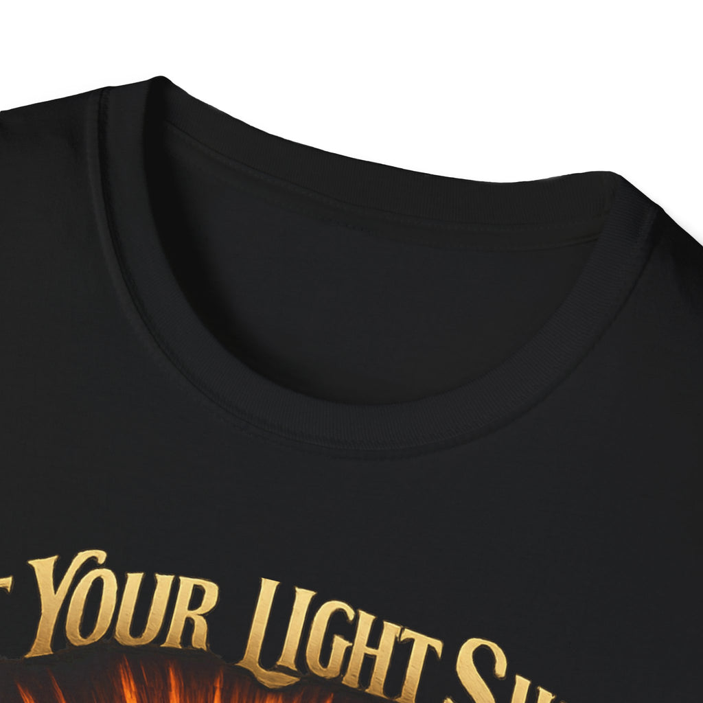 Matthew 5:16 Christian T-Shirt — "Let Your Light Shine" Cross & Wings Faith Tee